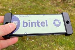 Closeup of a sensor with the Bintel logo
